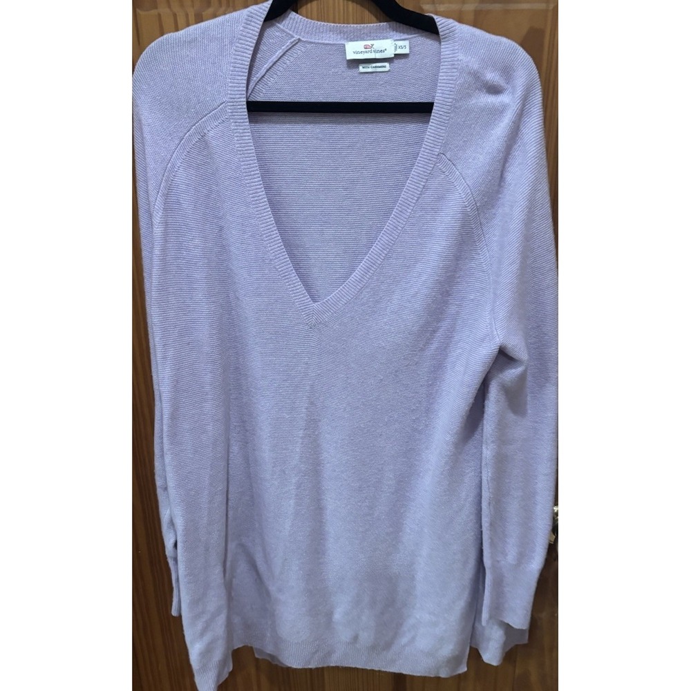 Vineyard Vines Cashmere Blend Relaxed Oversized V Neck Knit Sweater Purple XS/S